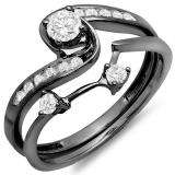 0.50 Carat (ctw) Black Rhodium Plated 14k White Gold Round Diamond Ladies Swirl Bridal Engagement Ring Matching Band Set 1/2 CT