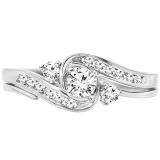 0.50 Carat (ctw) 10k White Gold Round Diamond Ladies Swirl Bridal Engagement Ring Matching Band Set 1/2 CT