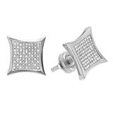 Round White Diamond Kite Shape Unisex Stud Earrings (0.35 ctw, Color I-J, Clarity I2-I3) in 925 Sterling Silver