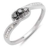0.25 Carat (ctw) 14k White Gold Round Black & White Diamond Ladies 3 Stone Engagement Promise Ring 1/4 CT