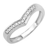 0.15 Carat (ctw) 14K White Gold Round Real Diamond Wedding Stackable Band Anniversary Guard Chevron Ring