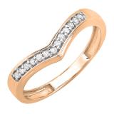 0.15 Carat (ctw) 18K Rose Gold Round Real Diamond Wedding Stackable Band Anniversary Guard Chevron Ring