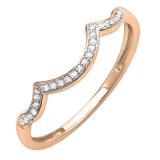 0.10 Carat (ctw) 10K Rose Gold Round Cut Diamond Ladies Stackable Anniversary Wedding Contour Band Guard Ring 1/10 CT