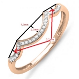 0.10 Carat (ctw) 10K Rose Gold Round Cut Diamond Ladies Stackable Anniversary Wedding Contour Band Guard Ring 1/10 CT