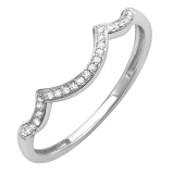 0.10 Carat (ctw) 10K White Gold Round Cut Diamond Ladies Stackable Anniversary Wedding Contour Band Guard Ring 1/10 CT