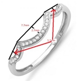 0.10 Carat (ctw) 10K White Gold Round Cut Diamond Ladies Stackable Anniversary Wedding Contour Band Guard Ring 1/10 CT