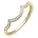 0.10 Carat (ctw) 10K Yellow Gold Round Cut Diamond Ladies Stackable Anniversary Wedding Contour Band Guard Ring 1/10 CT