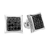 0.75 Carat (ctw) 10K White Gold Black Round Diamond Micro Pave Setting Kite Shape Stud Earrings 3/4 CT