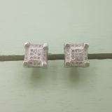 0.33 Carat (ctw) Sterling Silver Real Diamond Dice Shaped Hip Hop Mens Cube Earrings 1/3 CT