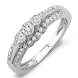 0.50 Carat (ctw) 14k White Gold Brilliant Round Cut Diamond 3 stone Ladies Engagement Ring 1/2 CT