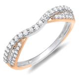 0.32 Carat (ctw) Two Tone 10K White & Rose Gold Round White Diamond Ladies Bridal Anniversary Wedding Stackable Band 1/3 CT