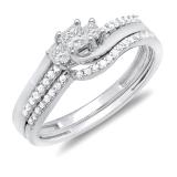 0.50 Carat (ctw) 10k White Gold Princess & Round Diamond 3 Stone Ladies Bridal Engagement Ring 1/2 CT