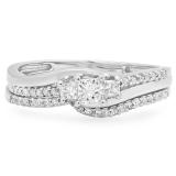 0.50 Carat (ctw) 10k White Gold Princess & Round Diamond 3 Stone Ladies Bridal Engagement Ring 1/2 CT