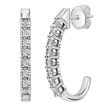 Round White Diamond J Shaped Classic Push Back Hoop Earrings for Her (0.15 ctw Color I-J Clarity I2-I3) in 925 Sterling Silver