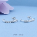 Round White Diamond J Shaped Classic Push Back Hoop Earrings for Her (0.15 ctw Color I-J Clarity I2-I3) in 925 Sterling Silver
