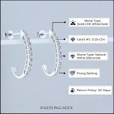 Round White Diamond J Shaped Classic Push Back Hoop Earrings for Her (0.15 ctw Color I-J Clarity I2-I3) in 925 Sterling Silver