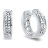 0.15 Carat (ctw) Sterling Silver Round White Diamond Ladies Hoop Earrings