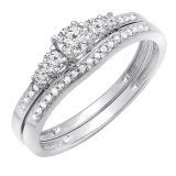 1.00 Carat (ctw) 10K White Gold Round Cut Diamond Ladies 5 Stone Bridal Engagement Ring With Matching Band Set 1 CT