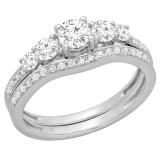 0.75 Carat (ctw) 18K White Gold Round Cut Diamond Ladies 5 Stone Bridal Engagement Ring With Matching Band Set 3/4 CT
