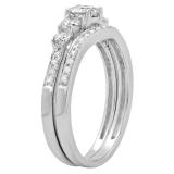 0.75 Carat (ctw) 18K White Gold Round Cut Diamond Ladies 5 Stone Bridal Engagement Ring With Matching Band Set 3/4 CT
