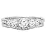 0.75 Carat (ctw) 18K White Gold Round Cut Diamond Ladies 5 Stone Bridal Engagement Ring With Matching Band Set 3/4 CT