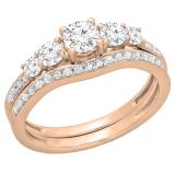 0.75 Carat (ctw) 14K Rose Gold Round Cut Diamond Ladies 5 Stone Bridal Engagement Ring With Matching Band Set 3/4 CT