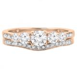 0.75 Carat (ctw) 14K Rose Gold Round Cut Diamond Ladies 5 Stone Bridal Engagement Ring With Matching Band Set 3/4 CT