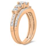 1.50 Carat (ctw) 14K Rose Gold Round Cut Diamond Ladies 5 Stone Bridal Engagement Ring With Matching Band Set 1 1/2 CT