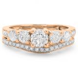 1.50 Carat (ctw) 14K Rose Gold Round Cut Diamond Ladies 5 Stone Bridal Engagement Ring With Matching Band Set 1 1/2 CT