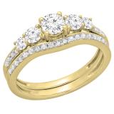 0.75 Carat (ctw) 14K Yellow Gold Round Cut Diamond Ladies 5 Stone Bridal Engagement Ring With Matching Band Set 3/4 CT