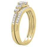 0.75 Carat (ctw) 14K Yellow Gold Round Cut Diamond Ladies 5 Stone Bridal Engagement Ring With Matching Band Set 3/4 CT