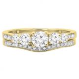 0.75 Carat (ctw) 14K Yellow Gold Round Cut Diamond Ladies 5 Stone Bridal Engagement Ring With Matching Band Set 3/4 CT