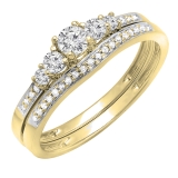 1.00 Carat (ctw) 14K Yellow Gold Round Cut Diamond Ladies 5 Stone Bridal Engagement Ring With Matching Band Set 1 CT