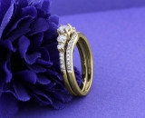 1.00 Carat (ctw) 14K Yellow Gold Round Cut Diamond Ladies 5 Stone Bridal Engagement Ring With Matching Band Set 1 CT