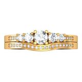 0.45 Carat (ctw) Round Diamond Ladies 5 Stone Bridal Engagement Ring Matching Band Set 1/2 CT 14K Yellow Gold