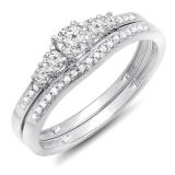 0.45 Carat (ctw) Round Diamond Ladies 5 Stone Bridal Engagement Ring Matching Band Set 14k White Gold