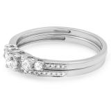 0.45 Carat (ctw) Round Diamond Ladies 5 Stone Bridal Engagement Ring Matching Band Set 14k White Gold