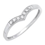0.10 Carat (ctw) Round Diamond Ladies 7 Stone Wedding Guard Chevron Band 1/10 CT 10K White Gold