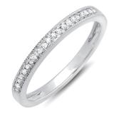 0.15 Carat (ctw) 14k White Gold Round White Real Diamond Wedding Anniversary Milgrain Stackable Band Ring