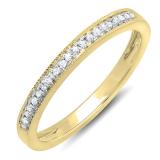 0.15 Carat (ctw) 14k Yellow Gold Round White Real Diamond Wedding Anniversary Milgrain Stackable Band Ring