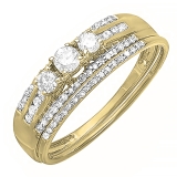 0.40 Carat (ctw) 14k Yellow Gold Round Diamond Ladies 3 Stone Bridal Ring Engagement Set