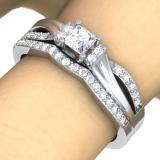 0.40 Carat (ctw) 10k White Gold Princess and Round Diamond Ladies Bridal Swirl Wave Engagement Ring Matching Band Wedding Set