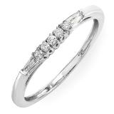 0.13 Carat (ctw) 14K White Gold Round & Baguette Cut Diamond Ladies Anniversary Wedding Stackable Guard Band