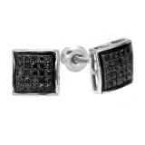 0.25 Carat (ctw) 14K White Gold Black Round Diamond Ladies Mens Unisex Hip Hop Micro Pave Stud Earrings 1/4 CT