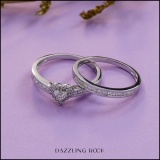 0.55 Carat (ctw) 10k White Gold Round & Princess Diamond Ladies Heart Shaped Bridal Ring Engagement Matching Band Set