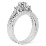 0.80 Carat (ctw) 14k White Gold Round Diamond Ladies 3 Stone Bridal Engagement Ring Matching Band Set