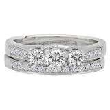 0.80 Carat (ctw) 14k White Gold Round Diamond Ladies 3 Stone Bridal Engagement Ring Matching Band Set