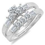 1.50 Carat (ctw) 14k White Gold Round Princess & Baguette Diamond Ladies Bridal Engagement Ring Matching Band Set