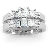 1.50 Carat (ctw) 14k White Gold Round Princess & Baguette Diamond Ladies Bridal Engagement Ring Matching Band Set