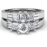 1.50 Carat (ctw) 14k White Gold Round Princess & Baguette Diamond Ladies Bridal Engagement Ring Matching Band Set